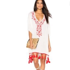 NWT Show me your mumu Mae Mu Tassel Dress in Casa Love Embroidery sz M white red